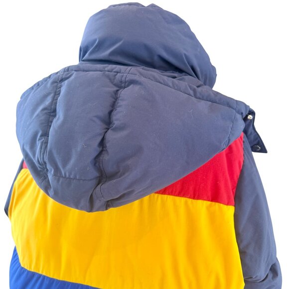 Tommy Jeans Colorblock Long Puffer Coat Red Yellow Blue Navy Size M - Picture 5 of 13